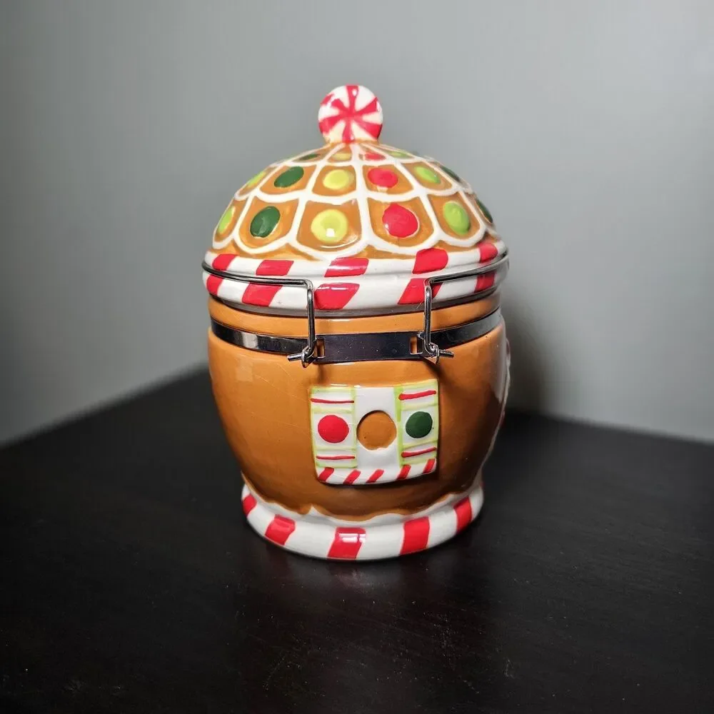 Sleigh Bell Bistro Christmas 16oz Gingerbread House Hinged Cookie Candy Jar